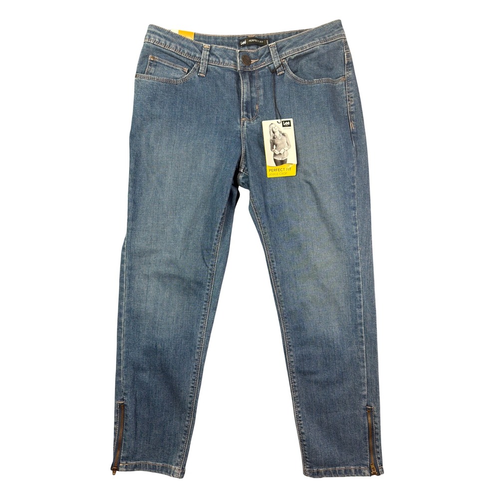 Lee‎ Jeans Womens 8P Perfect Fit Vintage Navy Ankle Crop Stretch Side Zip NEW